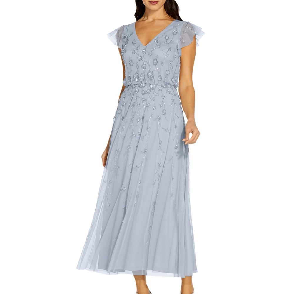 Adrianna Papell Light Blue Beaded Cocktail Dress